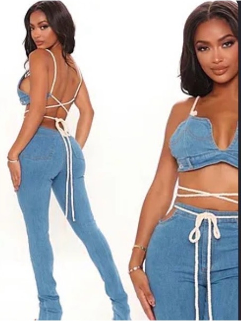 Athina Blue Denim Two-Piece Set NWT - Picture 4 of 16
